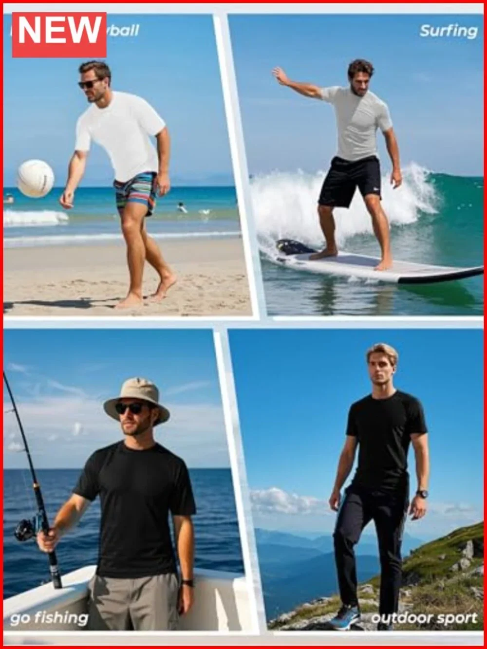 4 Pack Mens UPF50+ Rash Guard Swim Shirts Short Sleeve Sun Protection